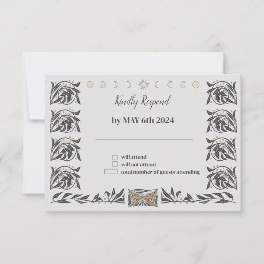Celestial Art Nouveau Wedding RSVP Karte (Vorderseite)