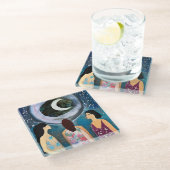 Celestial Artwork | Frauen mit Blick auf den Mond Glasuntersetzer (Schrägansicht)