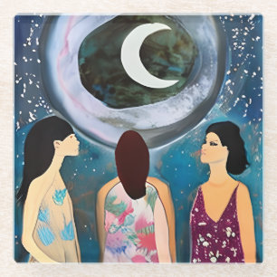 Celestial Artwork   Frauen mit Blick auf den Mond Glasuntersetzer