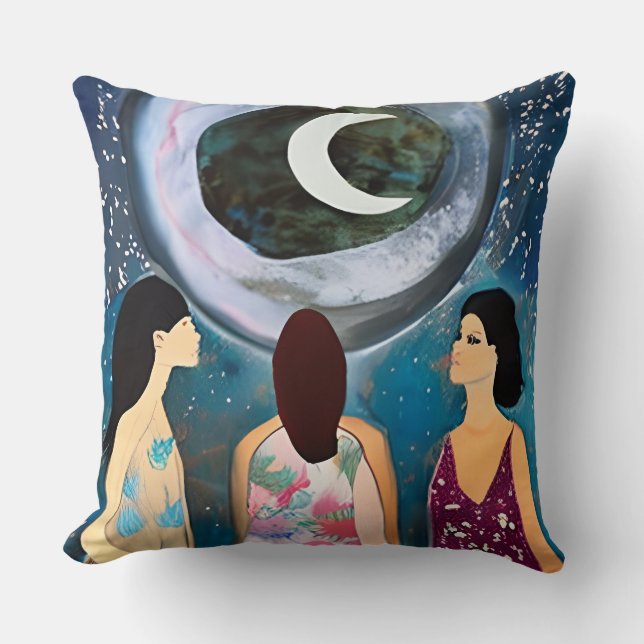 Celestial Artwork | Frauen mit Blick auf den Mond Kissen (Vorderseite)
