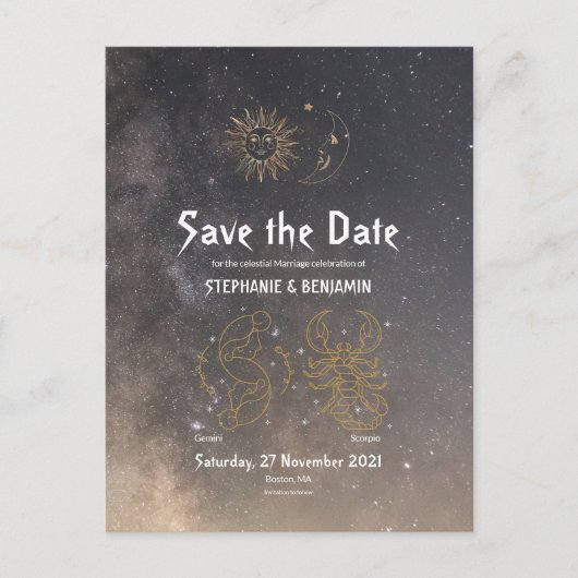Celestial Astrologie Gemini Scorpio Sign Grau Ankündigungspostkarte (Vorderseite)