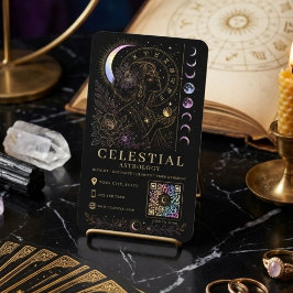 Celestial Astrology Luxus Schwarz Gold QR Visitenkarte
