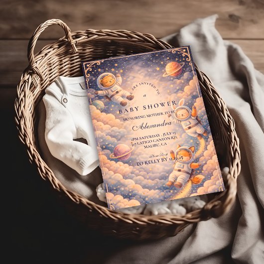 Celestial Astronaut Neutral Space Baby Shower Einladung