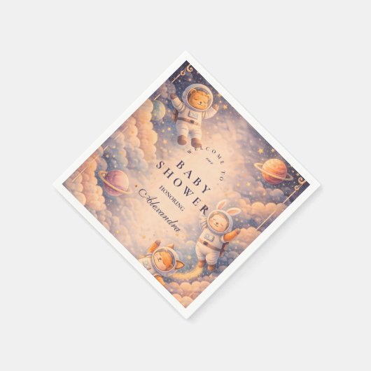 Celestial Astronaut Neutral Space Baby Shower Serviette (Ecke)