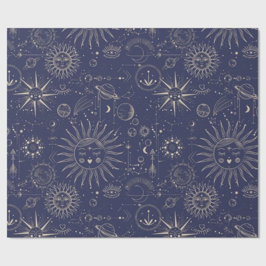 Celestial Astronomy Navy Muster Geschenkpapier (Flach)