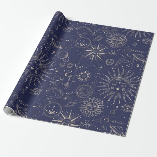Celestial Astronomy Navy Muster Geschenkpapier (Ungerollt)