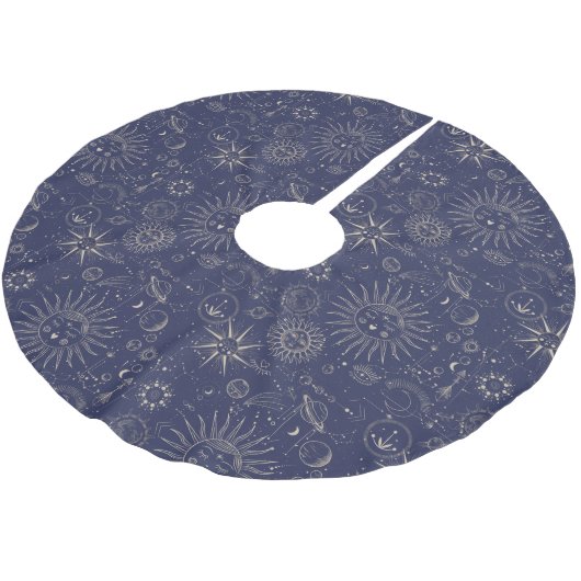 Celestial Astronomy Pattern Navy Polyester Weihnachtsbaumdecke (Schrägansicht)