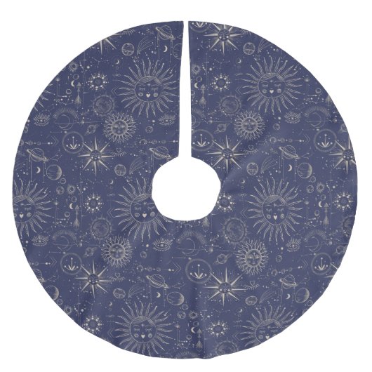 Celestial Astronomy Pattern Navy Polyester Weihnachtsbaumdecke (Vorderseite)