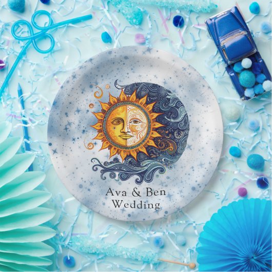 Celestial Astronomy Yellow Blue Sun Wedding Pappteller (Party)