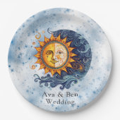 Celestial Astronomy Yellow Blue Sun Wedding Pappteller (Vorderseite)