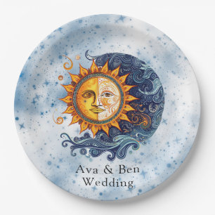 Celestial Astronomy Yellow Blue Sun Wedding Pappteller