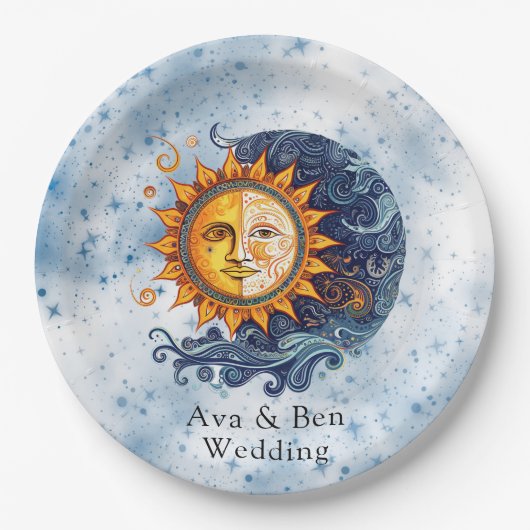 Celestial Astronomy Yellow Blue Sun Wedding Pappteller (Vorderseite)