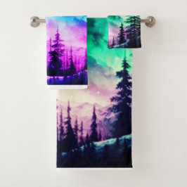 Celestial Aurora Borealis Northern Lights Vivid Badhandtuch Set