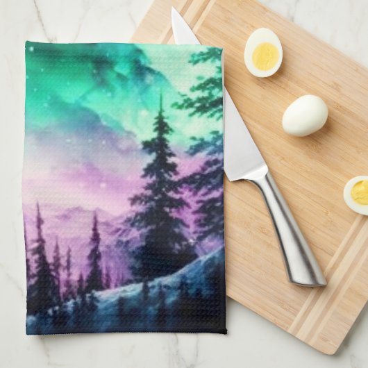 Celestial Aurora Borealis Northern Lights Vivid Geschirrtuch (Viertel Falte)