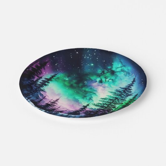 Celestial Aurora Borealis Northern Lights Vivid Pappteller (Schrägansicht)