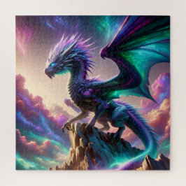Celestial Aurora Dragon on Mountain Fantasy Art Puzzle