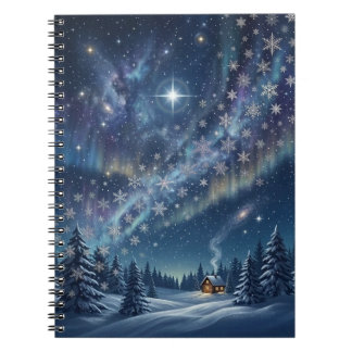 Celestial Aurora & Stars Winter Notebook Notizblock