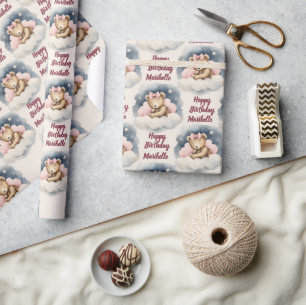 Celestial Baby Bear Personalisiert Girls Geburtsta Geschenkpapier