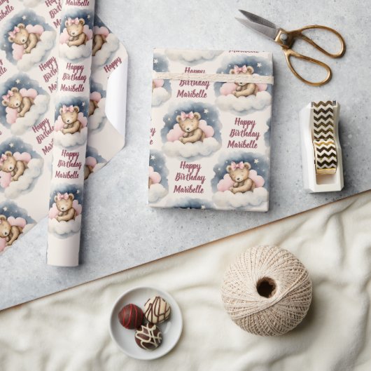 Celestial Baby Bear Personalisiert Girls Geburtsta Geschenkpapier (Kunsthandwerk)