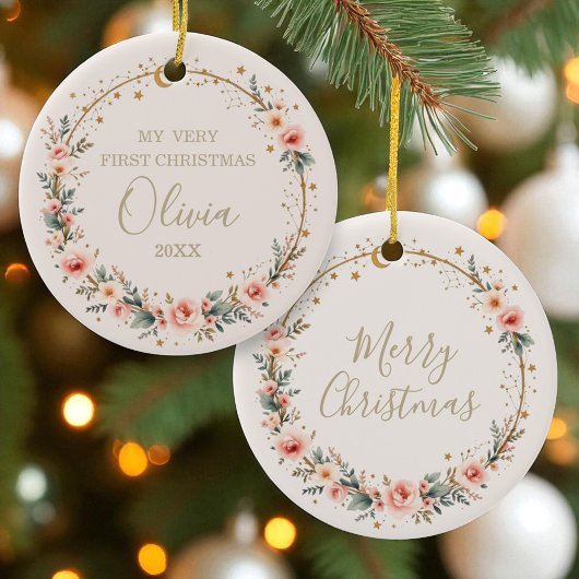 Celestial Baby First Christmas Personalisiert Keramik Ornament