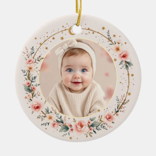 Celestial Baby First Christmas Personalisiertes Fo Keramik Ornament (Vorne)
