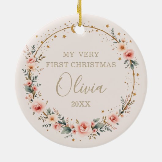 Celestial Baby First Christmas Personalisiertes Fo Keramik Ornament (Hinten)