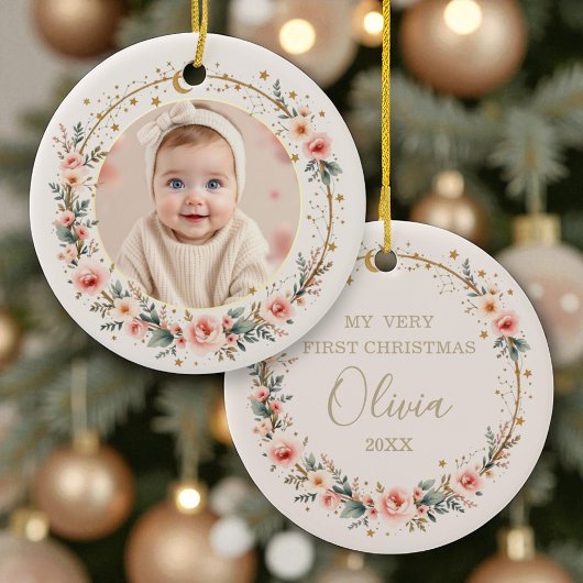 Celestial Baby First Christmas Personalisiertes Fo Keramik Ornament