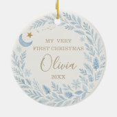 Celestial Baby First Cute Blue Christmas Photo Keramik Ornament (Hinten)