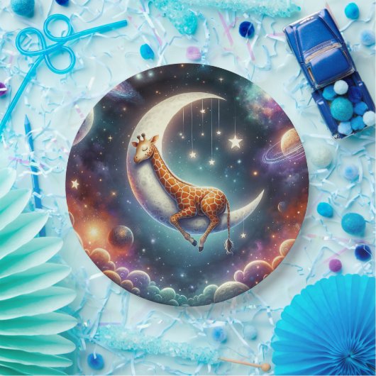 Celestial Baby Giraffe Schlafen auf dem Mond & den Pappteller (Party)