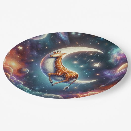 Celestial Baby Giraffe Schlafen auf dem Mond & den Pappteller (Schrägansicht)