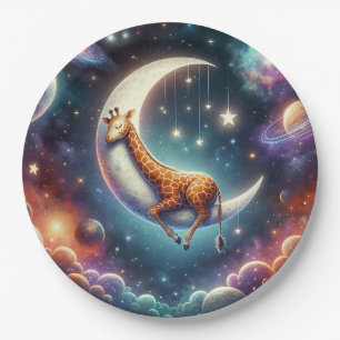 Celestial Baby Giraffe Schlafen auf dem Mond & den Pappteller