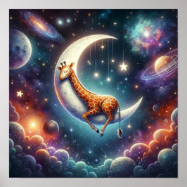 Celestial Baby Giraffe Schlafen auf dem Mond & den Poster
