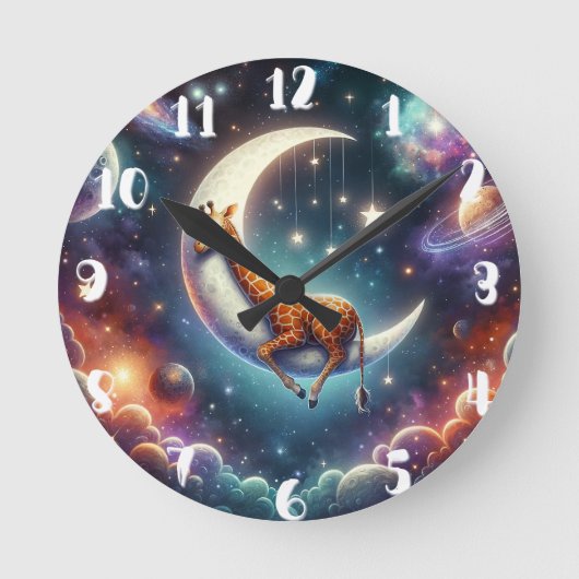 Celestial Baby Giraffe Schlafen auf dem Mond & den Runde Wanduhr (Vorderseite)