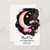 Celestial Baby Girl Dusche: Mond & Stars Freude Dankeskarte (Vorne/Hinten)