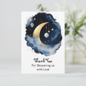 Celestial Baby Shower Moon & Stars Watercolor Dankeskarte (Stehend Vorderseite)