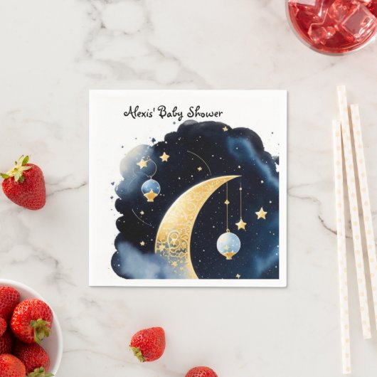 Celestial Baby Shower Moon & Stars Watercolor Serviette (Beispiel)