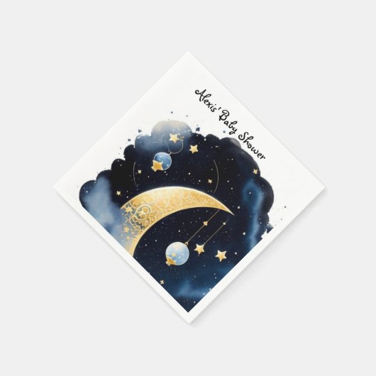 Celestial Baby Shower Moon & Stars Watercolor Serviette (Ecke)