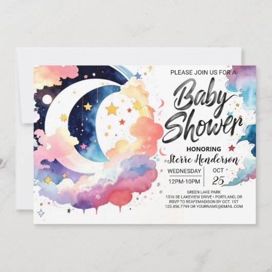 Celestial Baby Shower Moonlight Einladung (Vorderseite)
