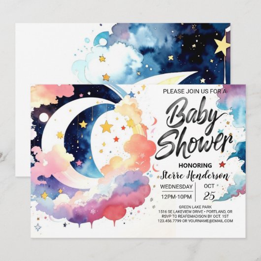 Celestial Baby Shower Moonlight Einladung (Vorne/Hinten)