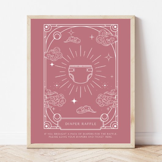 Celestial Baby Shower Rose Diaper Raffle Sign Poster