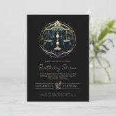 Celestial Balance Symbol Cosmic Black Gold Libra Einladung (Stehend Vorderseite)