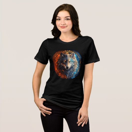 Celestial Balance Wolf – Fire and Ice Tri-Blend Shirt (Vorderseite voll)