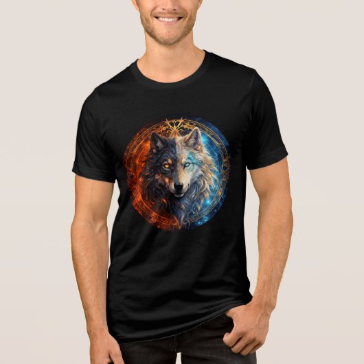 Celestial Balance Wolf – Fire and Ice Tri-Blend Shirt (Vorderseite)