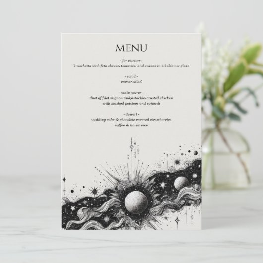 Celestial Band Wedding Menükarte (Stehend Vorderseite)