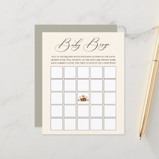 Celestial Bear Theme Baby Bingo Spiel (Vorderseite/Rückseite Beispiel)