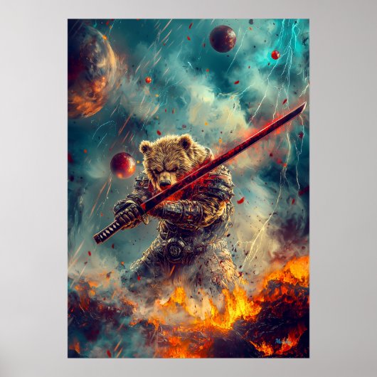 Celestial Bear Warrior - Kosmischer Samurai Guardi Poster (Vorne)