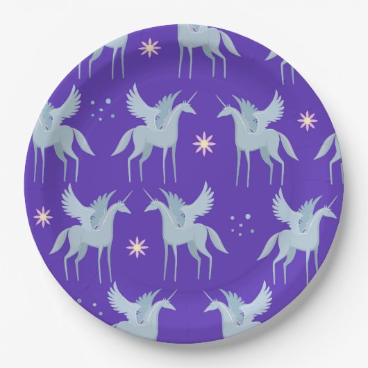 Celestial Beauty Blue Pegasus im Lila Hintergrund Pappteller (Vorderseite)