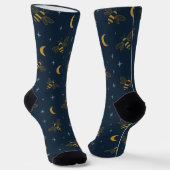 Celestial Bee Dream – Mystical Moon & Star Pattern Socken (Gewinkelt)