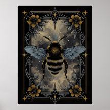 Celestial Bee Poster - Gotische botanische Insekte