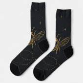 Celestial Bee Trail – Elegant Cosmic Gold Design Socken (Linkes Detail)